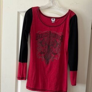 Harley-Davidson Red and Black Graphic Long Sleeve Shirt